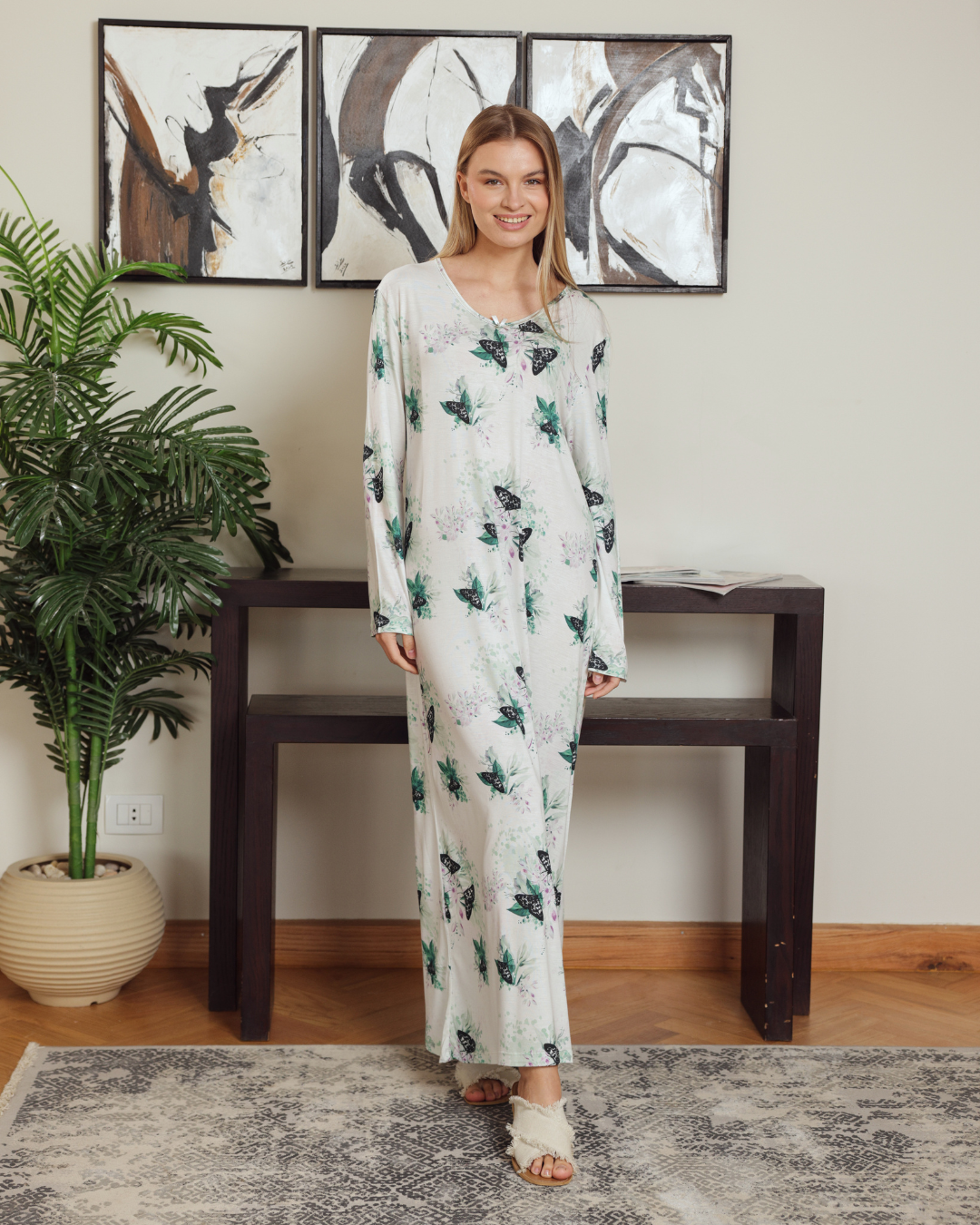 Women's Butterfly Printed Sleeve Night Shirt