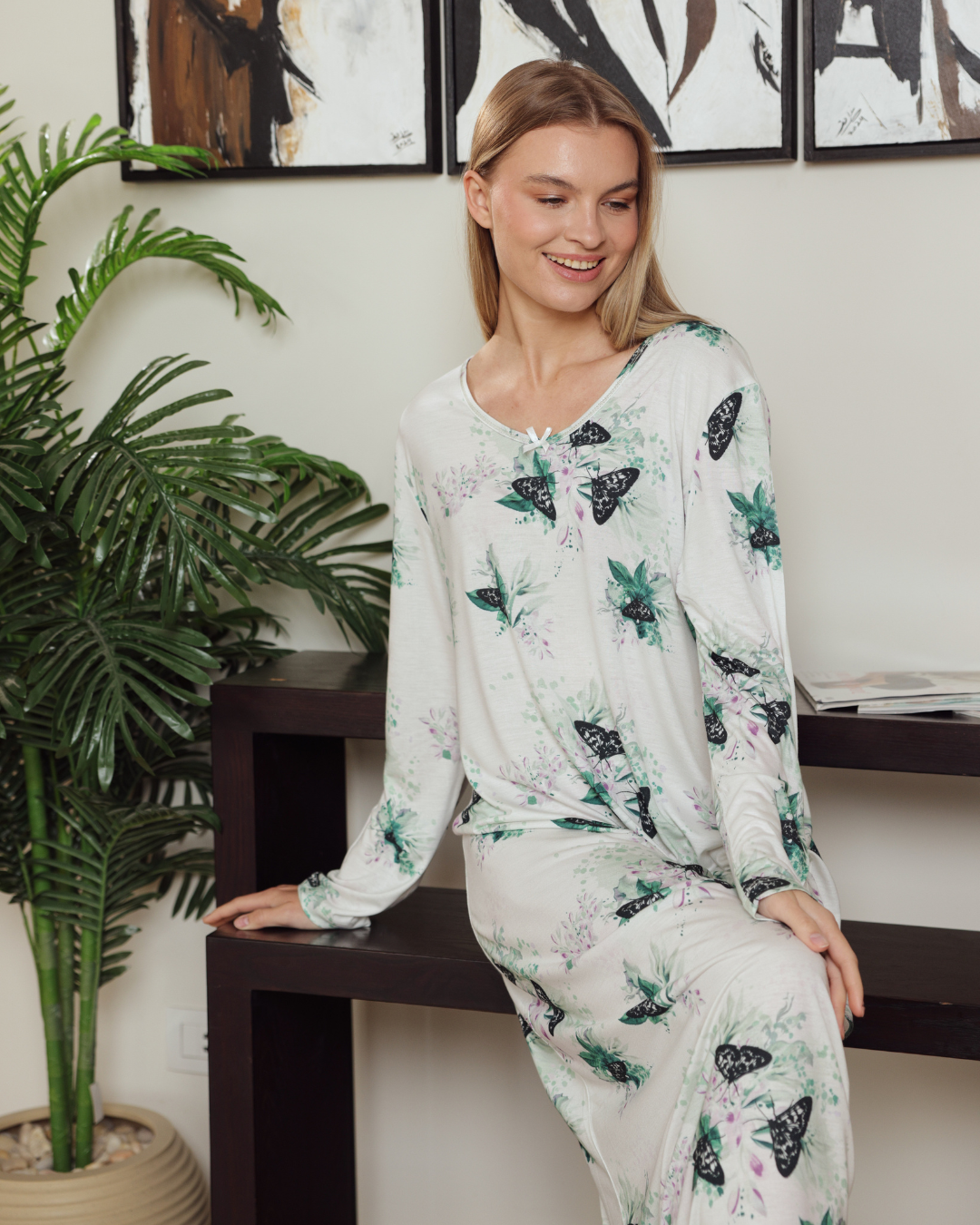 Women's Butterfly Printed Sleeve Night Shirt