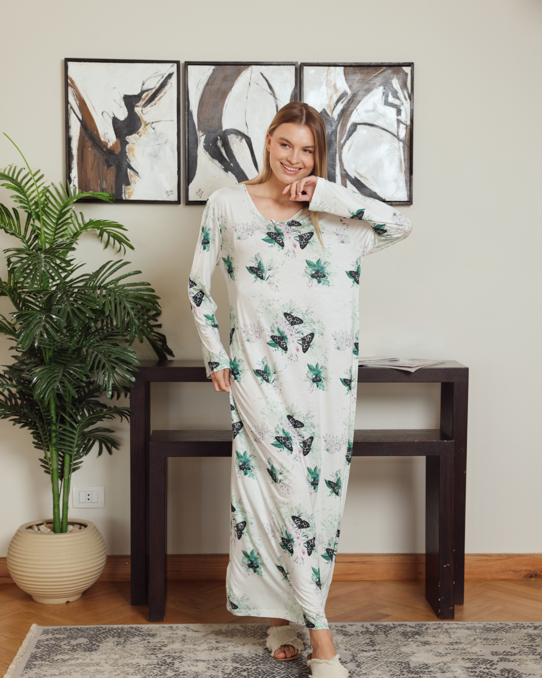 Women's Butterfly Printed Sleeve Night Shirt