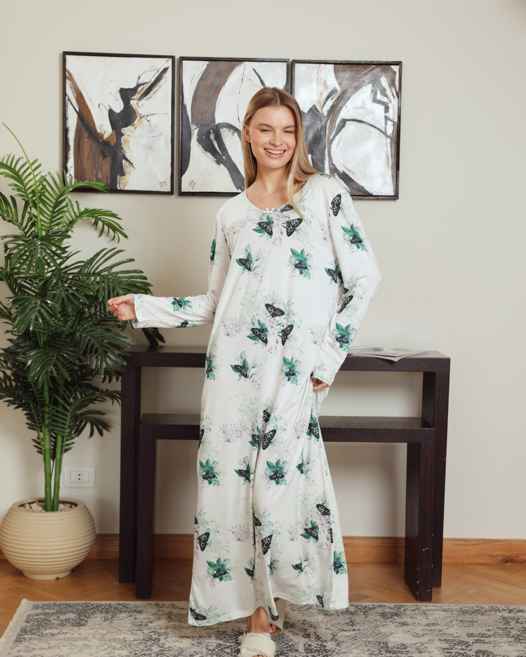 Women's Butterfly Printed Sleeve Night Shirt