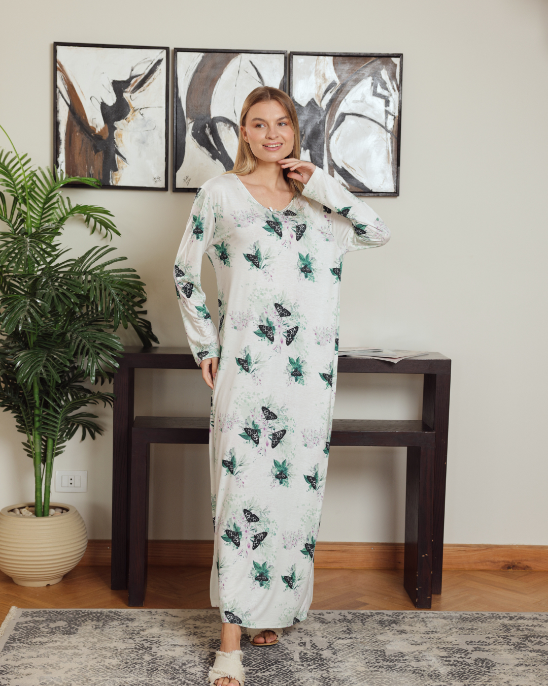 Women's Butterfly Printed Sleeve Night Shirt