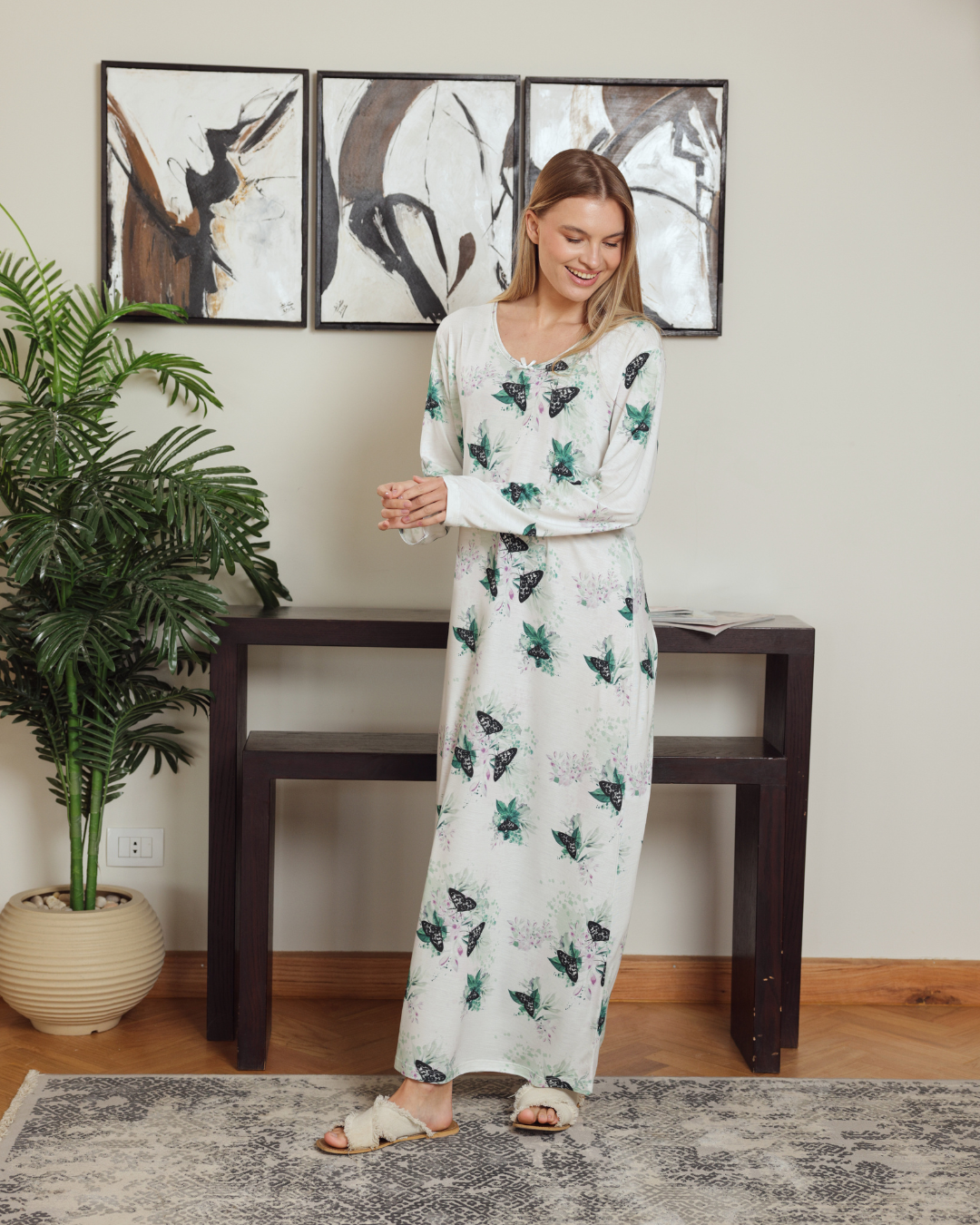 Women's Butterfly Printed Sleeve Night Shirt