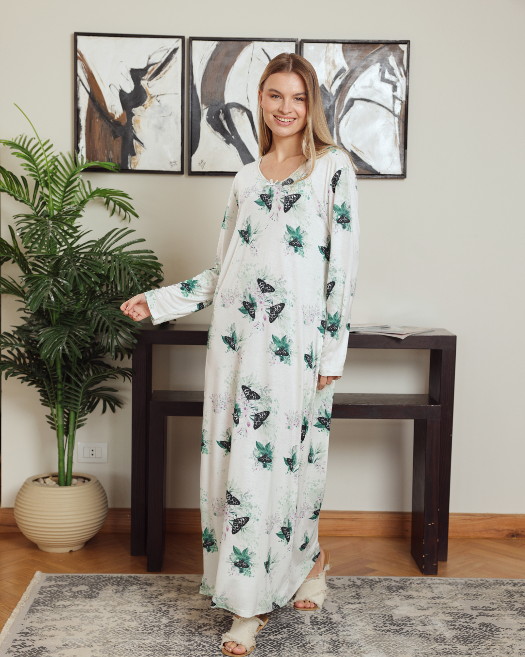 Women's Butterfly Printed Sleeve Night Shirt