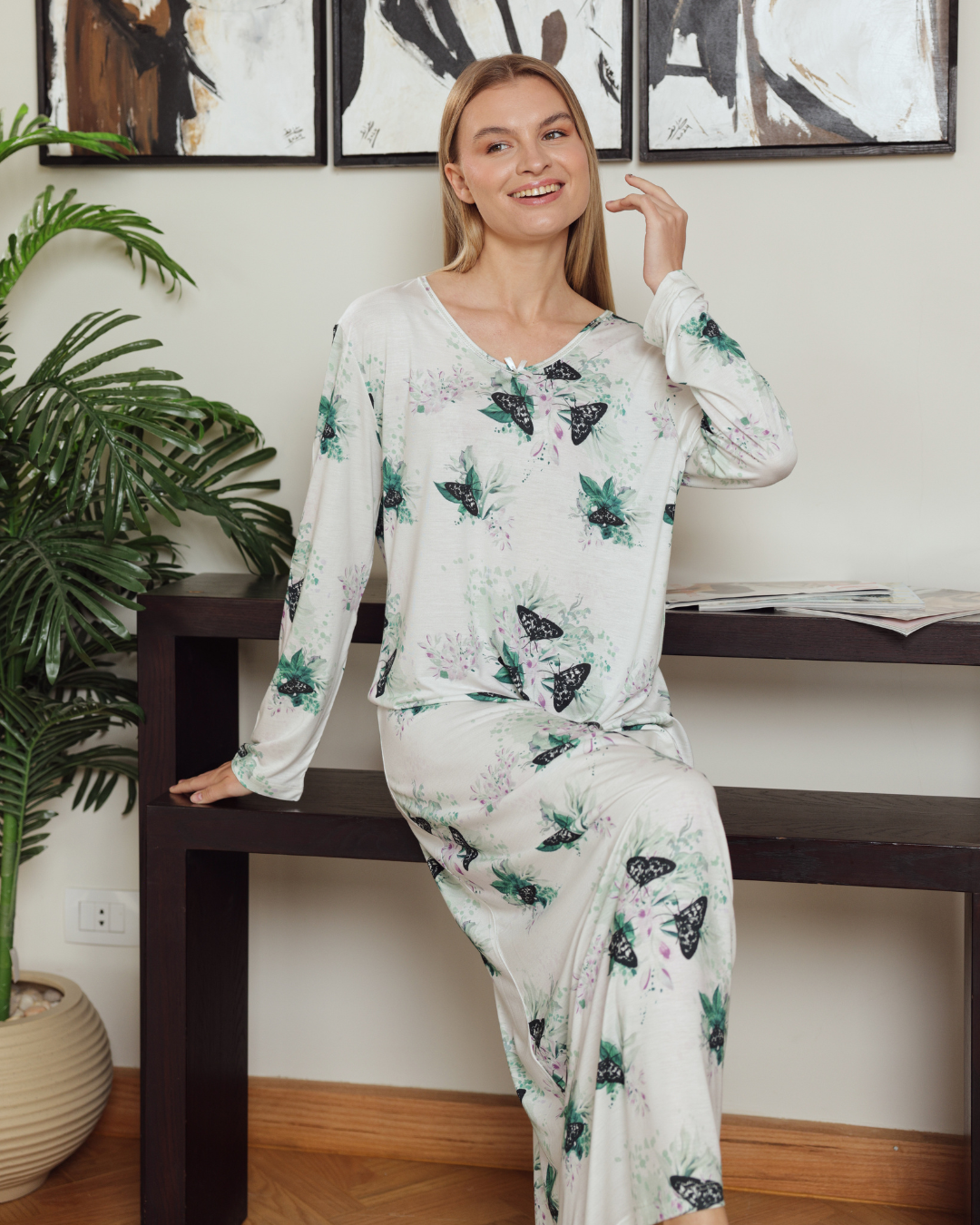 Women's Butterfly Printed Sleeve Night Shirt