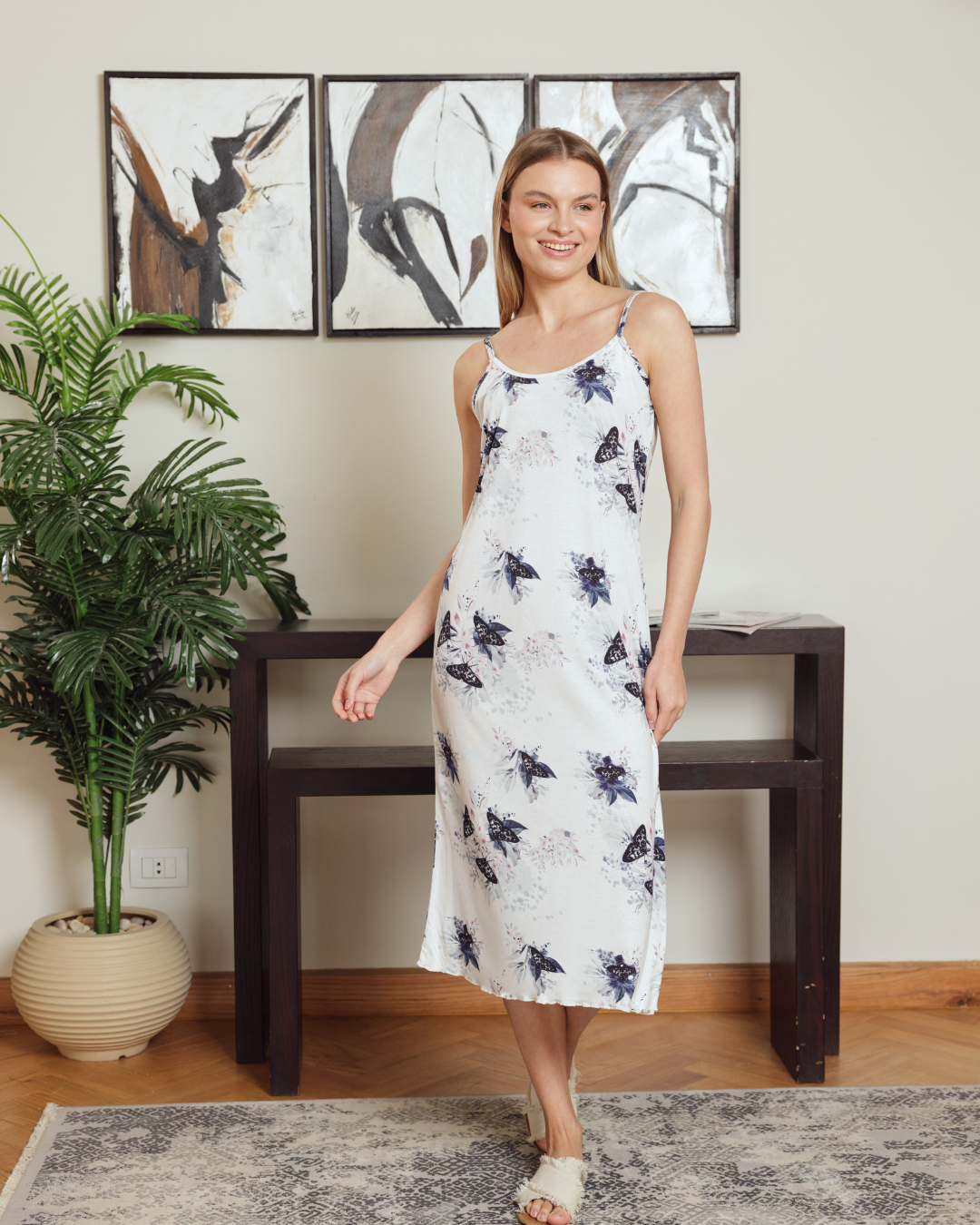 Chanel Women's Night Shirt Printed Rose Navy