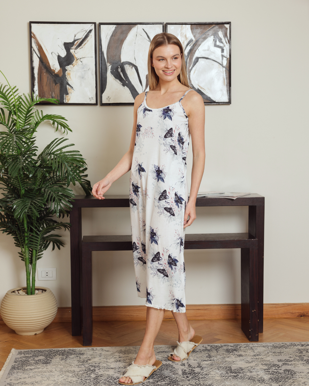 Chanel Women's Night Shirt Printed Rose Navy