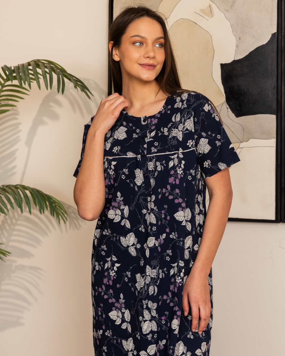 Women's half-sleeve patterned night shirt