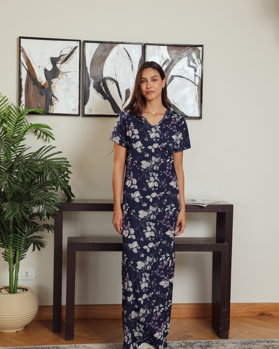 نايت شيرت حريمي نص كم v مشجر