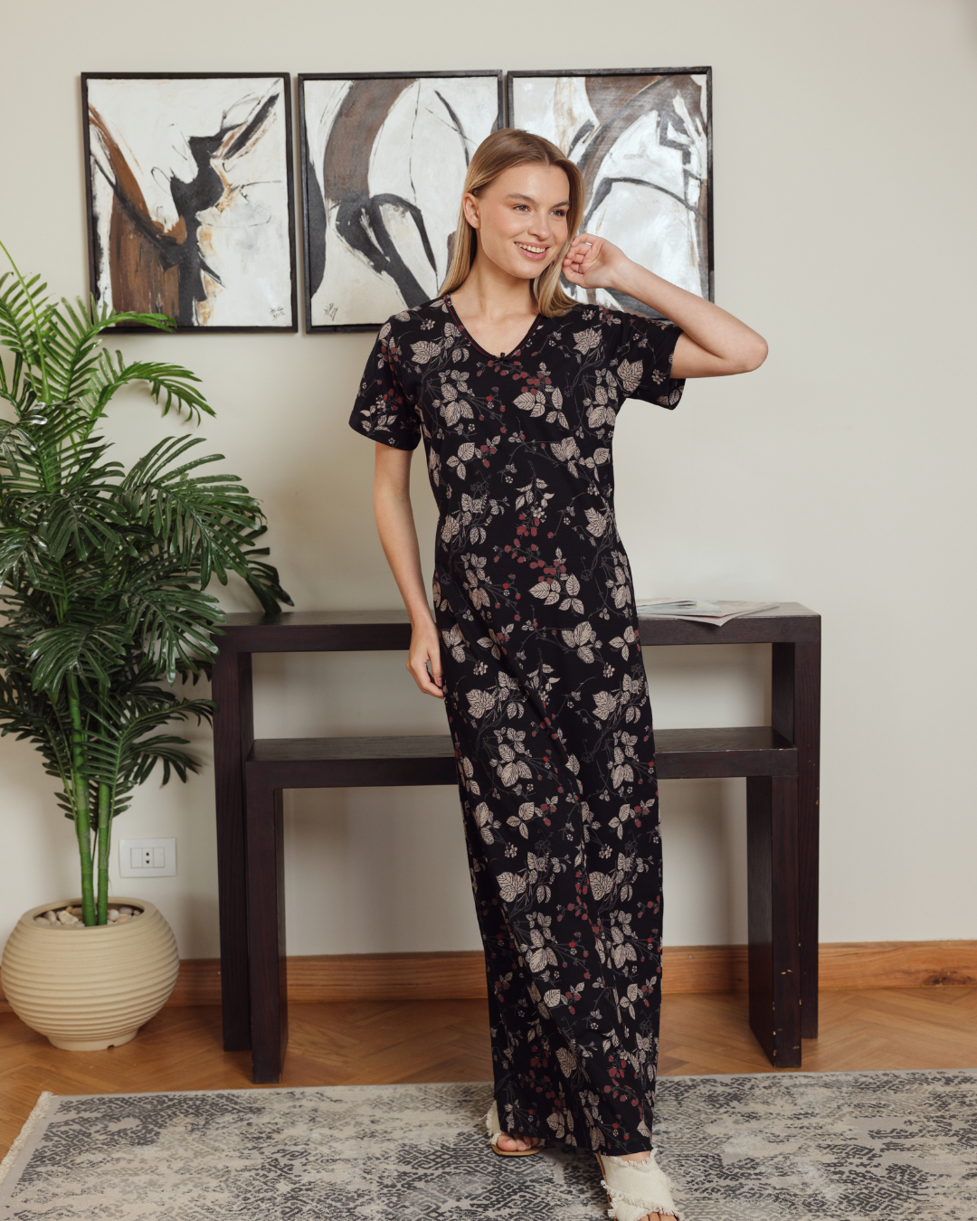 نايت شيرت حريمي نص كم v مشجر