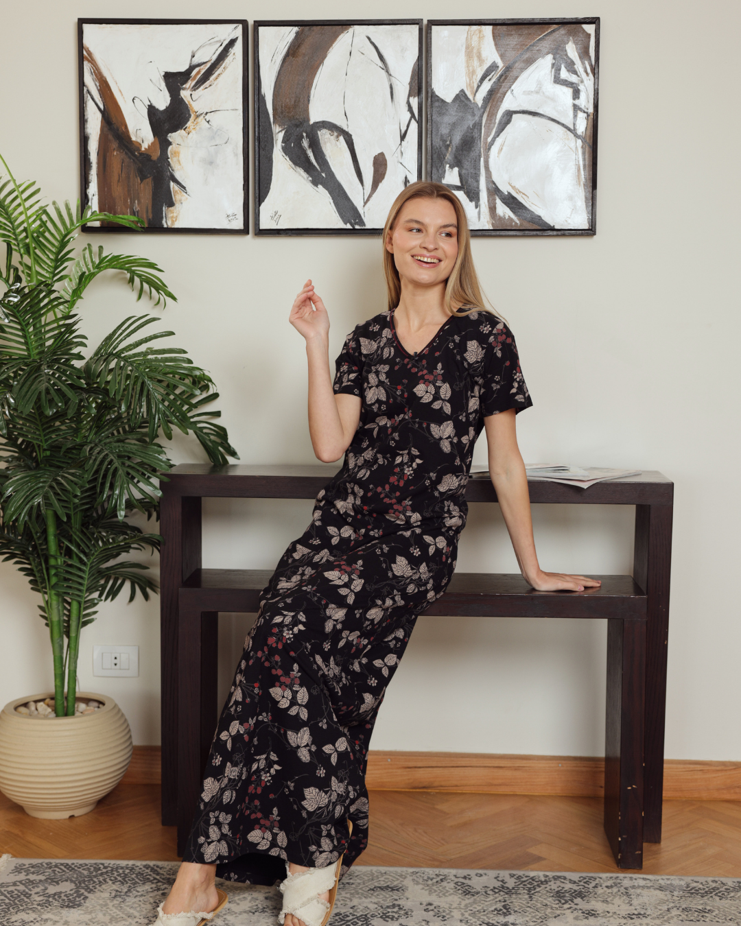 نايت شيرت حريمي نص كم v مشجر