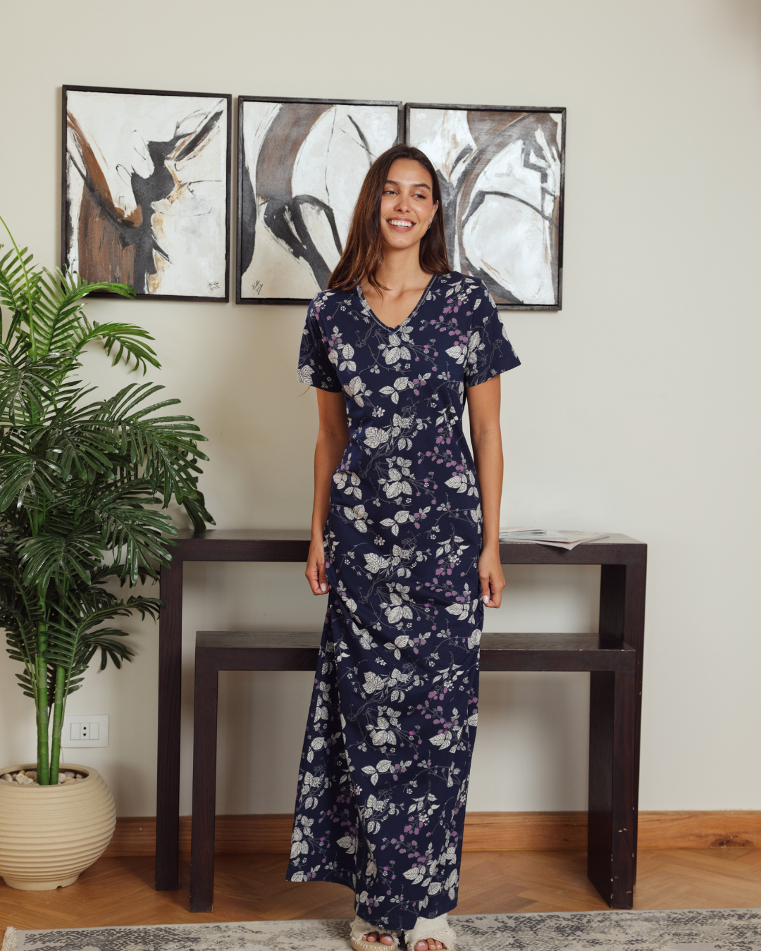 نايت شيرت حريمي نص كم v مشجر