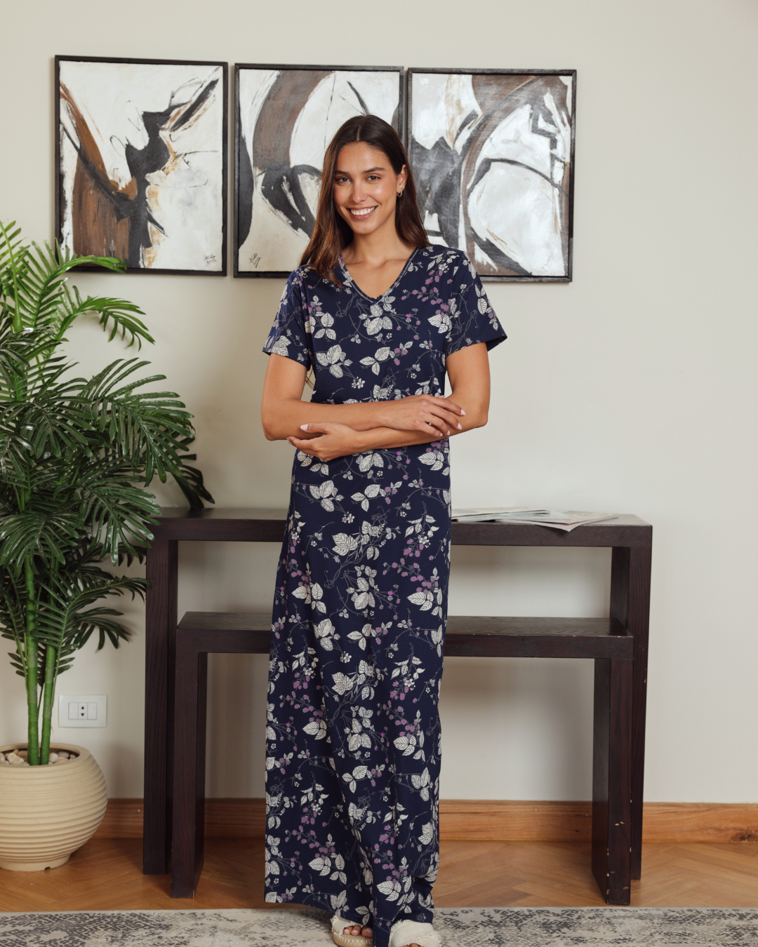 نايت شيرت حريمي نص كم v مشجر