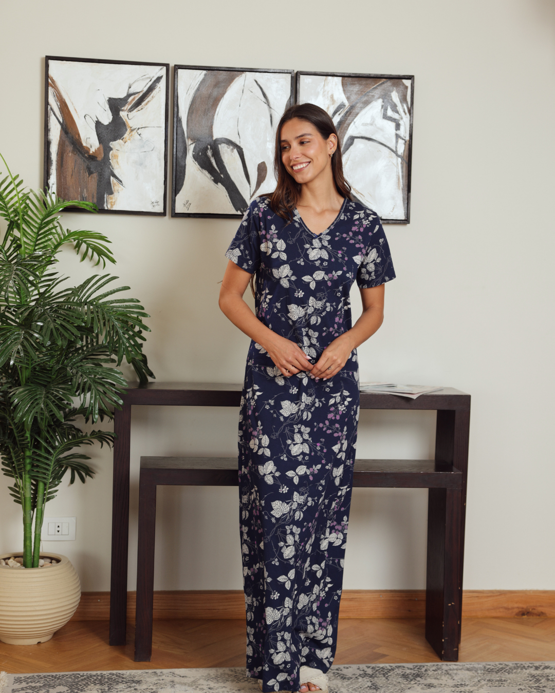 نايت شيرت حريمي نص كم v مشجر