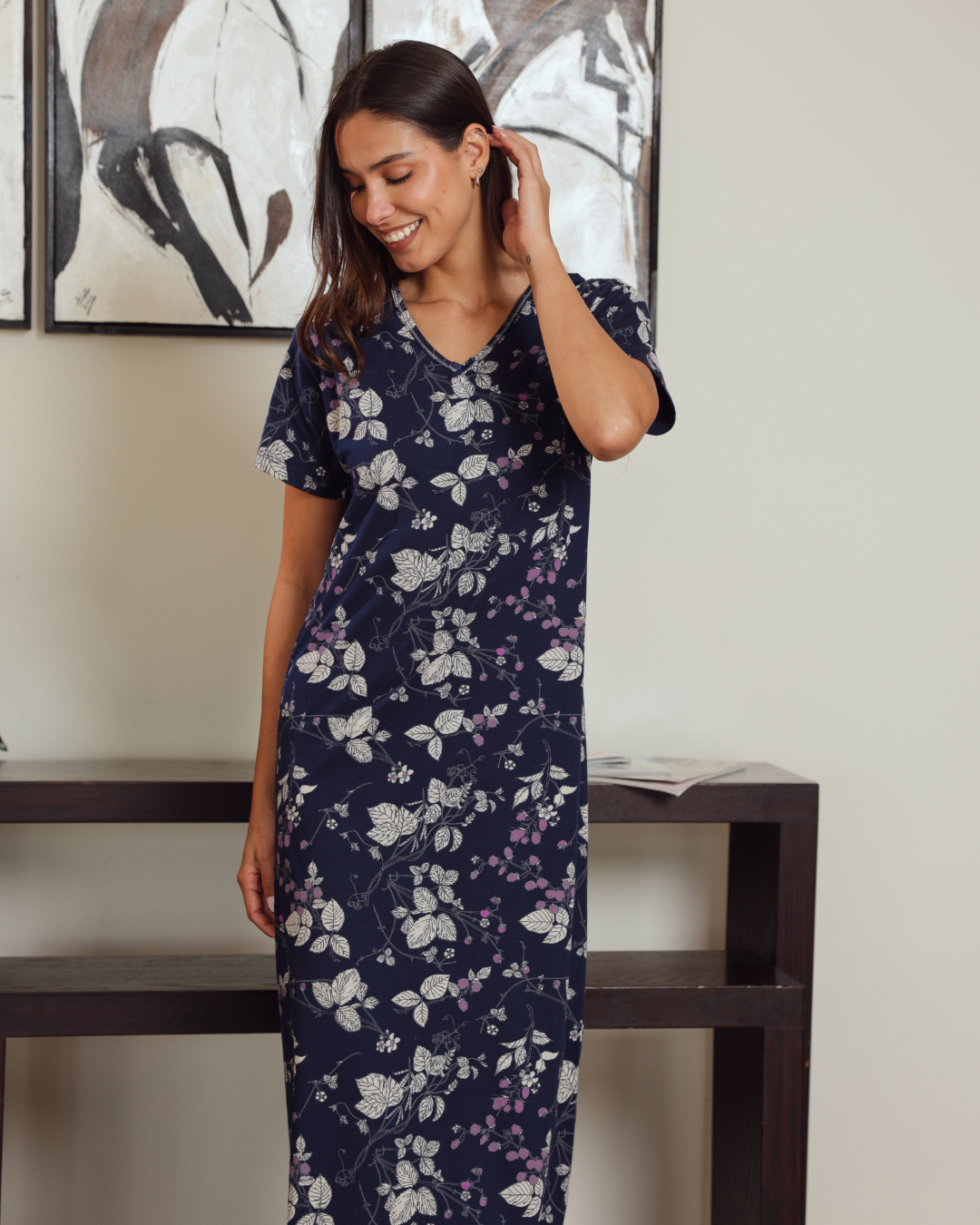 نايت شيرت حريمي نص كم v مشجر