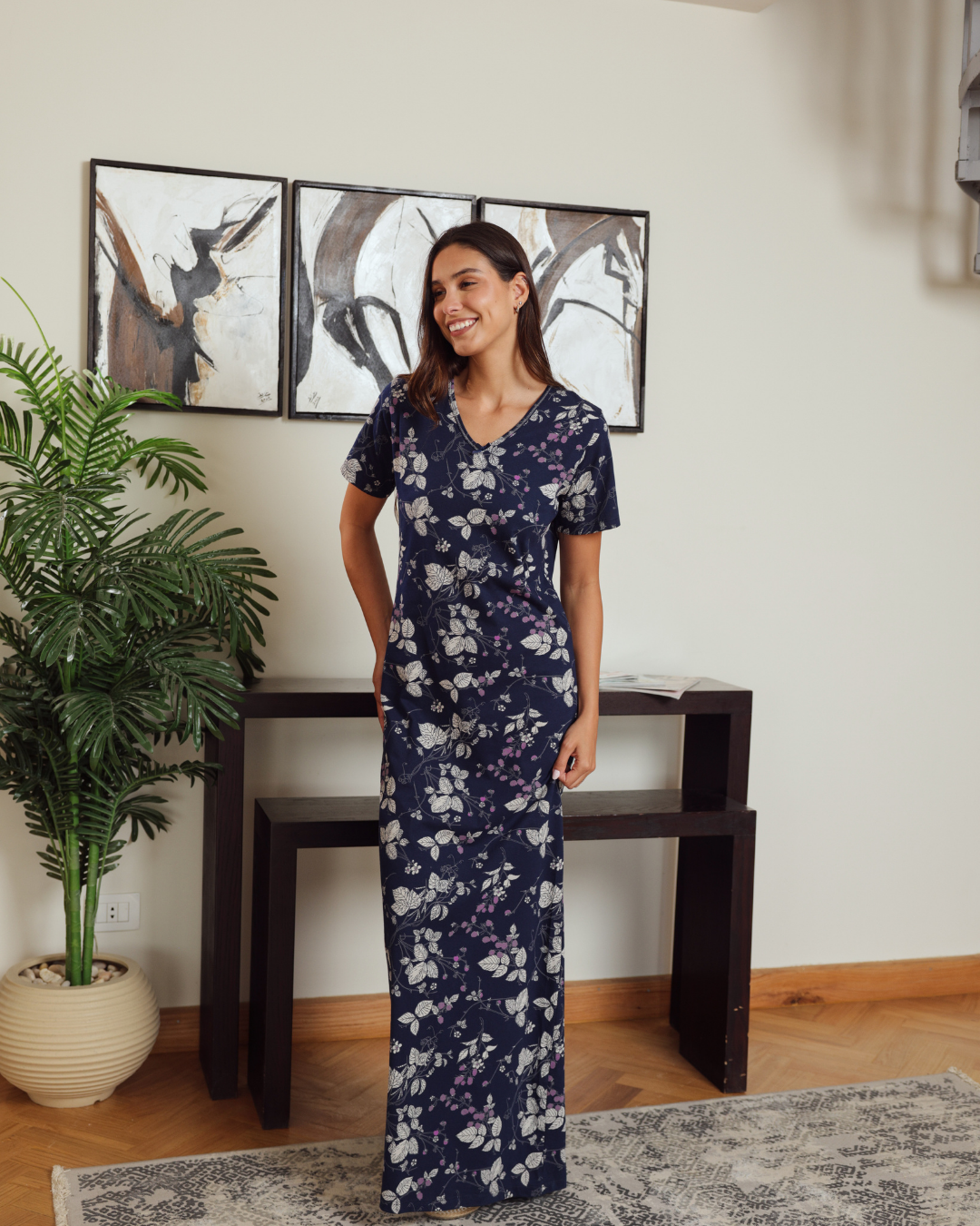 نايت شيرت حريمي نص كم v مشجر