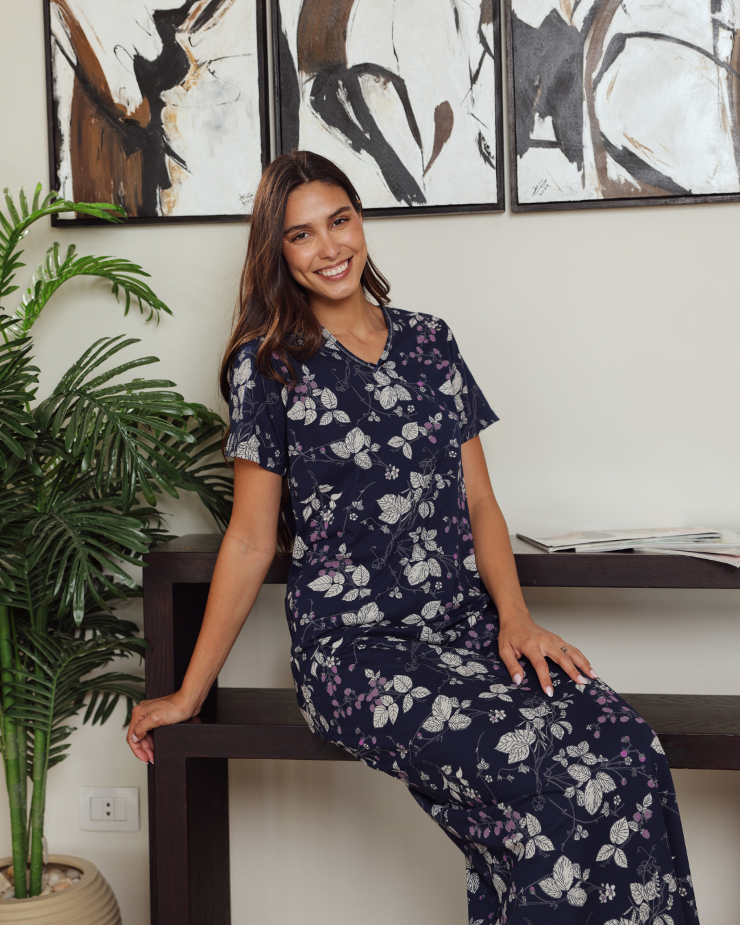 نايت شيرت حريمي نص كم v مشجر