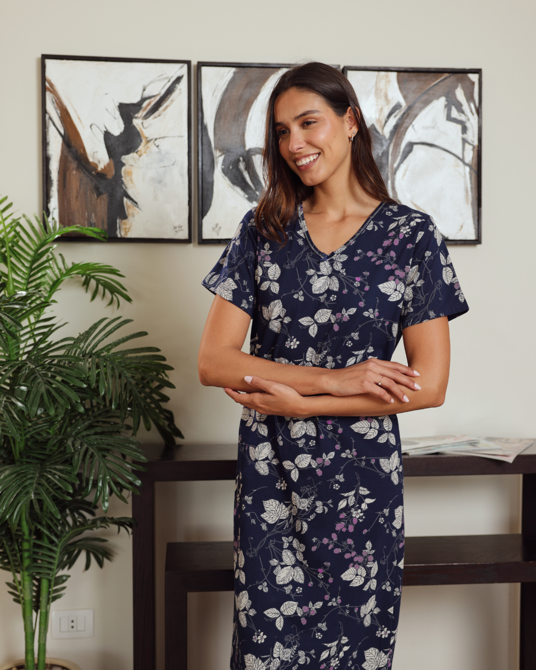 نايت شيرت حريمي نص كم v مشجر