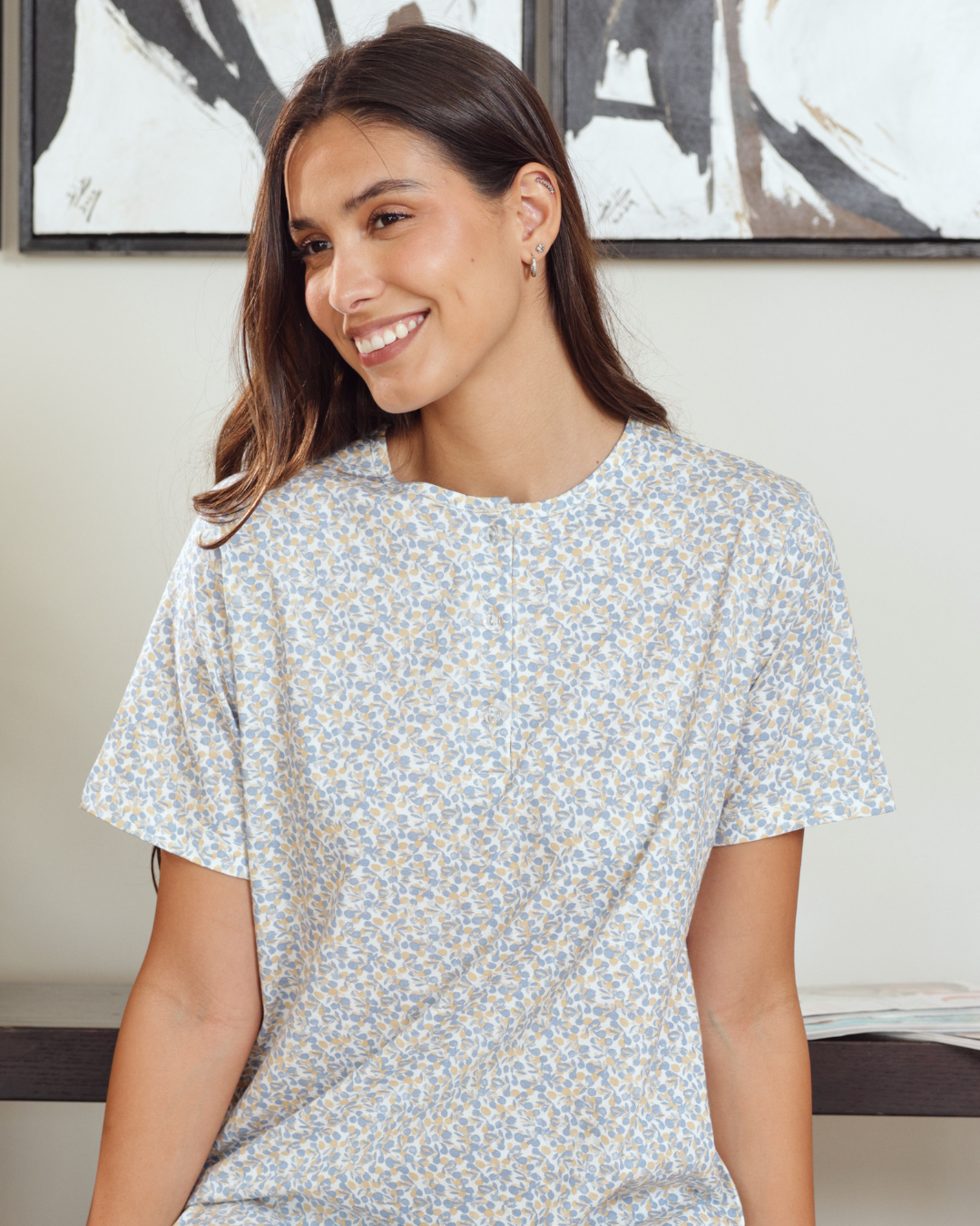 Women's Round Neck Half Sleeve Printed Night Shirt