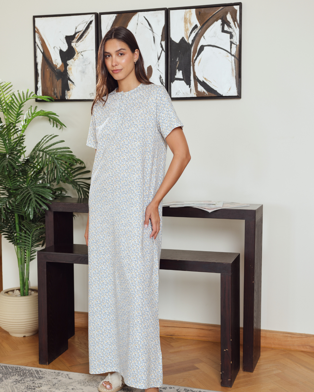 Women's Round Neck Half Sleeve Printed Night Shirt