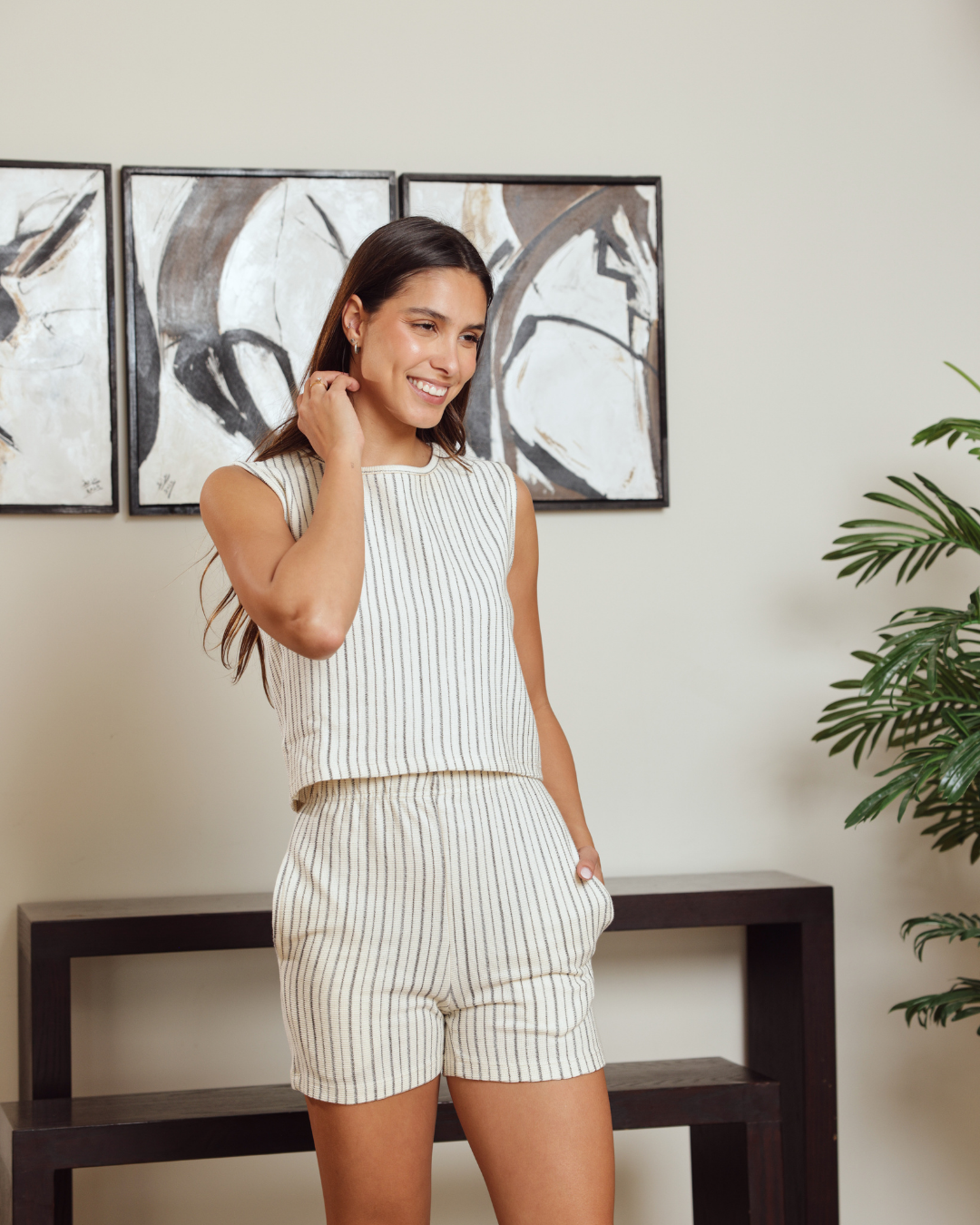 Women's pajamas, striped top and shorts