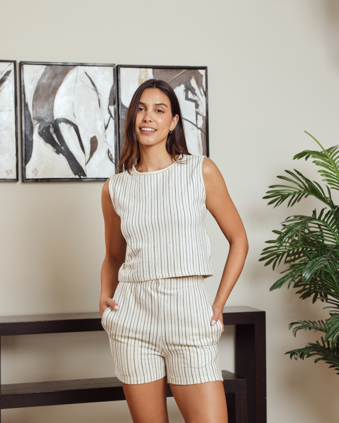 Women's pajamas, striped top and shorts