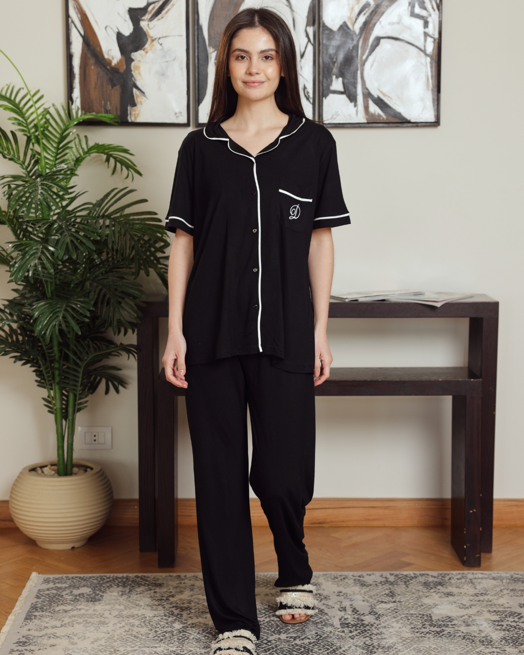Women's classic plain half-sleeve pajamas