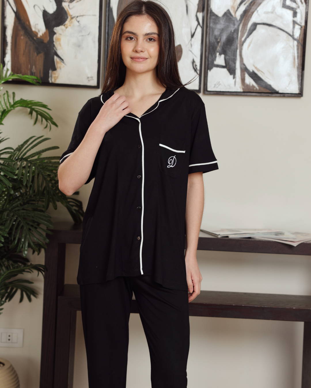 Women's classic plain half-sleeve pajamas