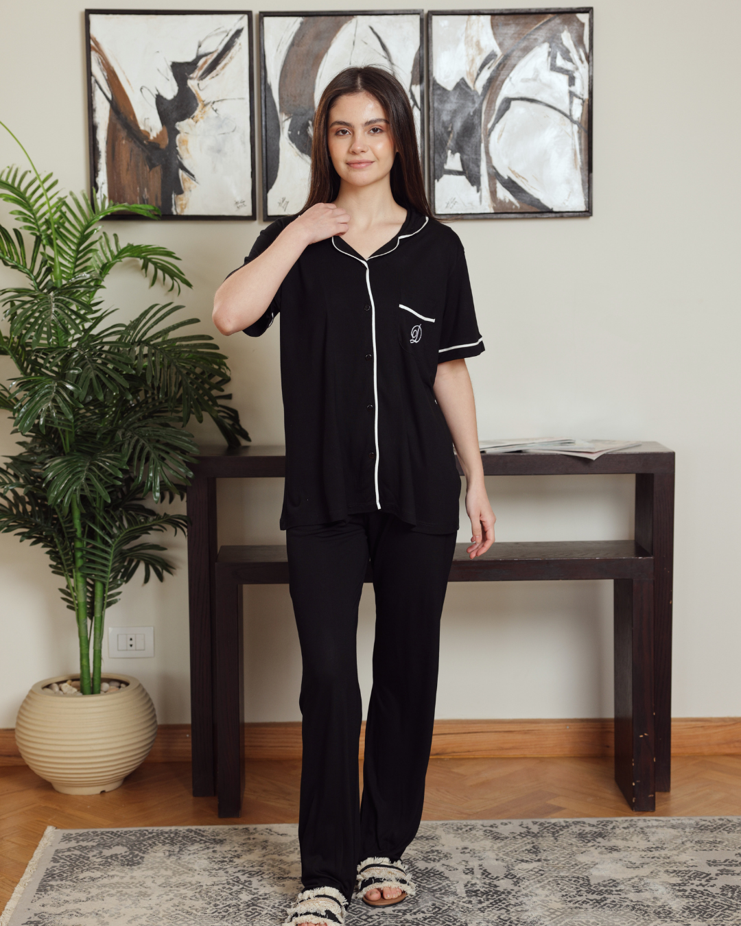 Women's classic plain half-sleeve pajamas