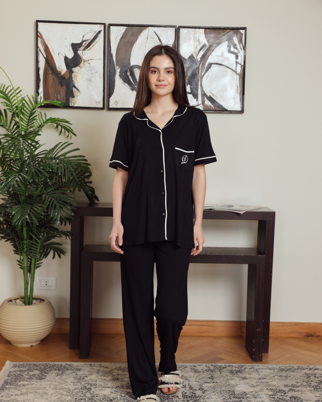 Women's classic plain half-sleeve pajamas