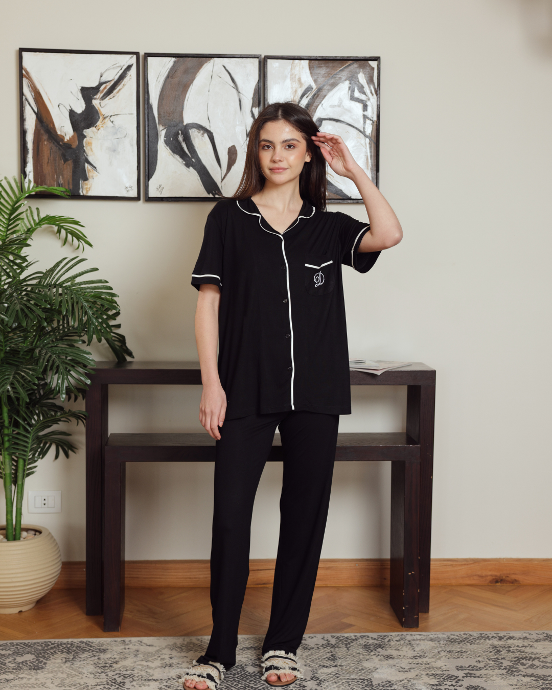 Women's classic plain half-sleeve pajamas