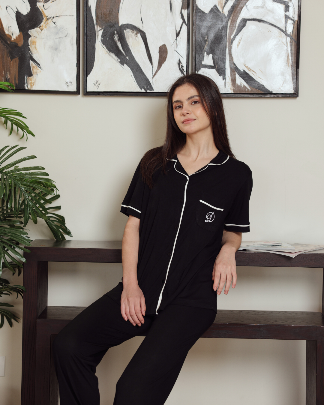 Women's classic plain half-sleeve pajamas