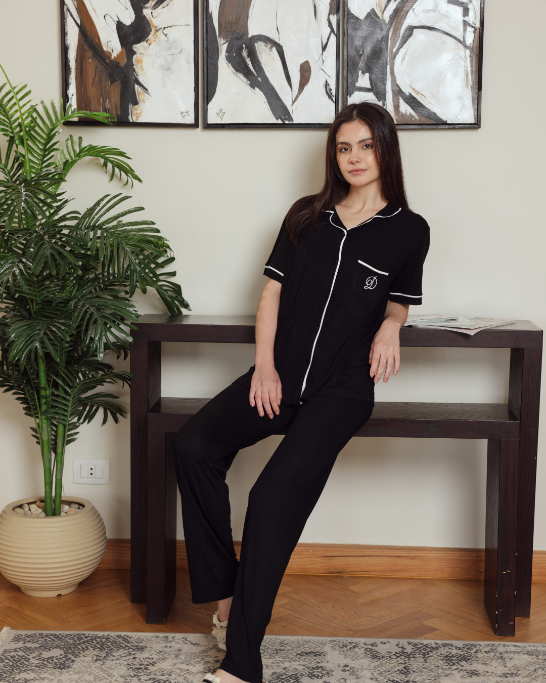 Women's classic plain half-sleeve pajamas