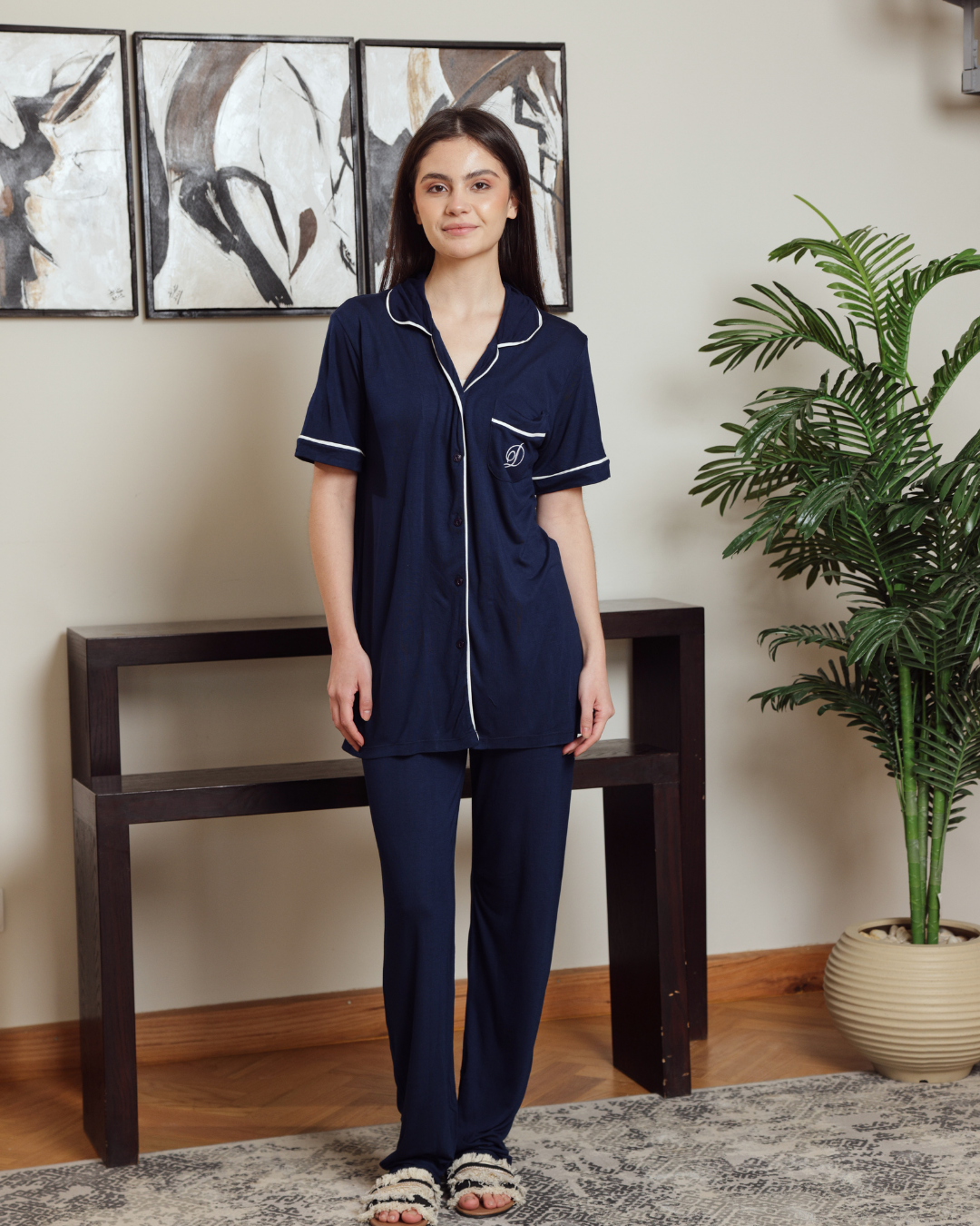 Women's classic plain half-sleeve pajamas