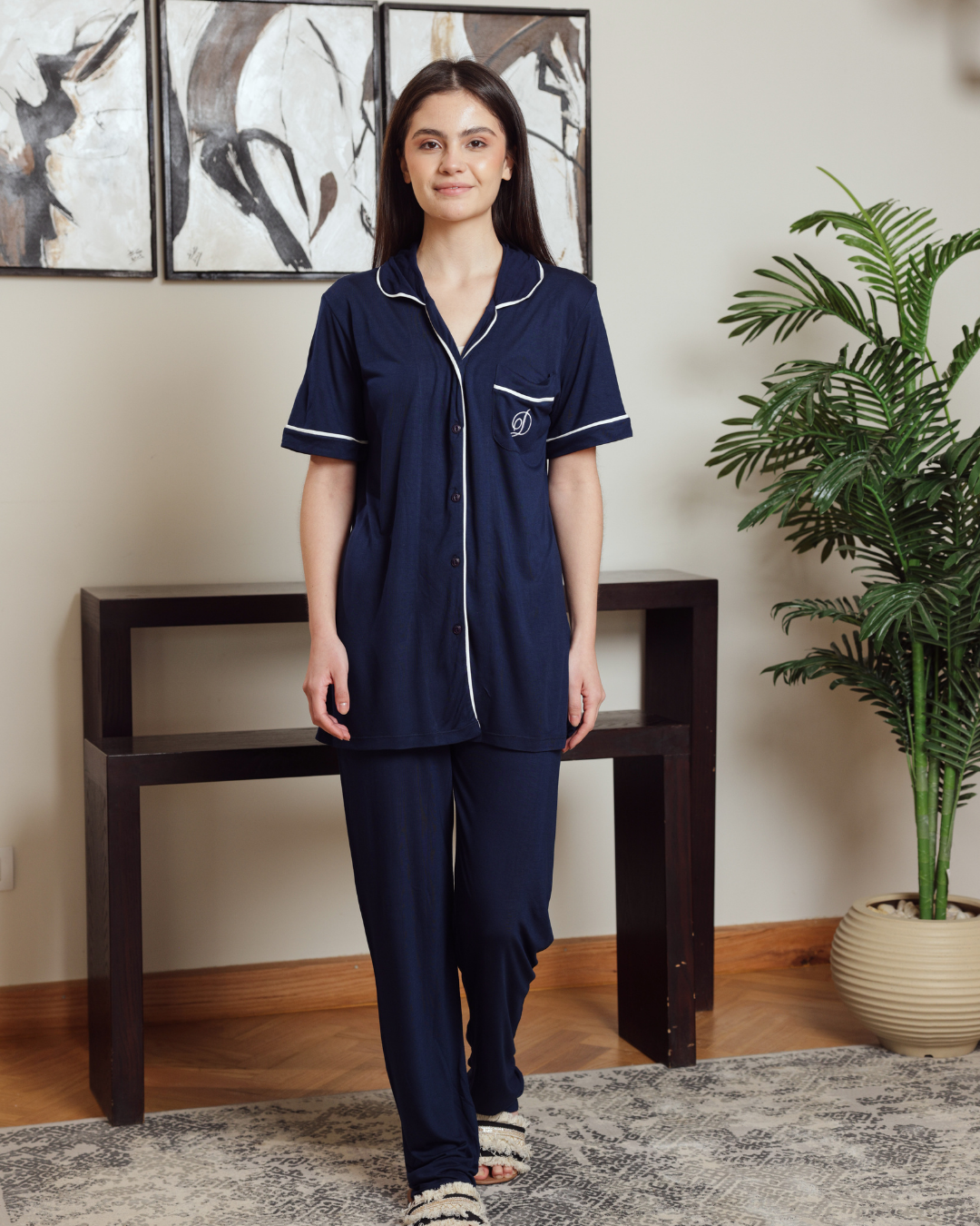 Women's classic plain half-sleeve pajamas
