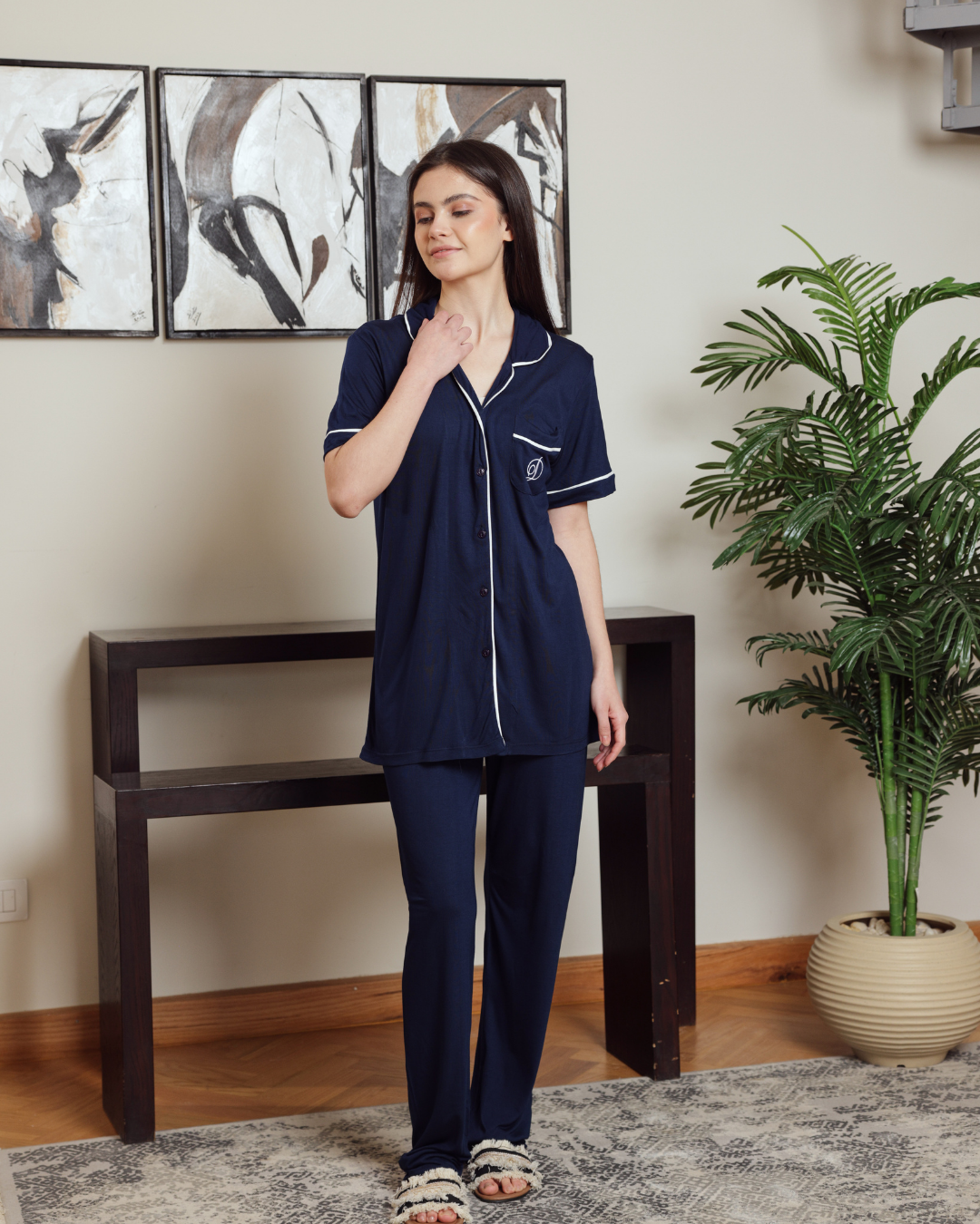 Women's classic plain half-sleeve pajamas