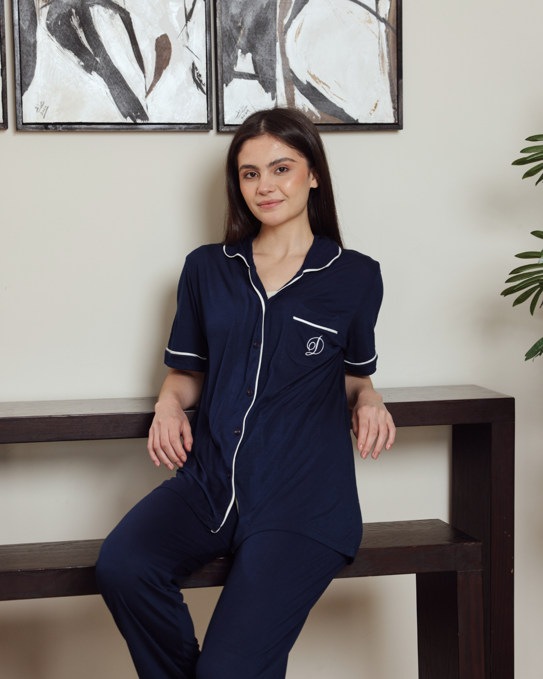 Women's classic plain half-sleeve pajamas