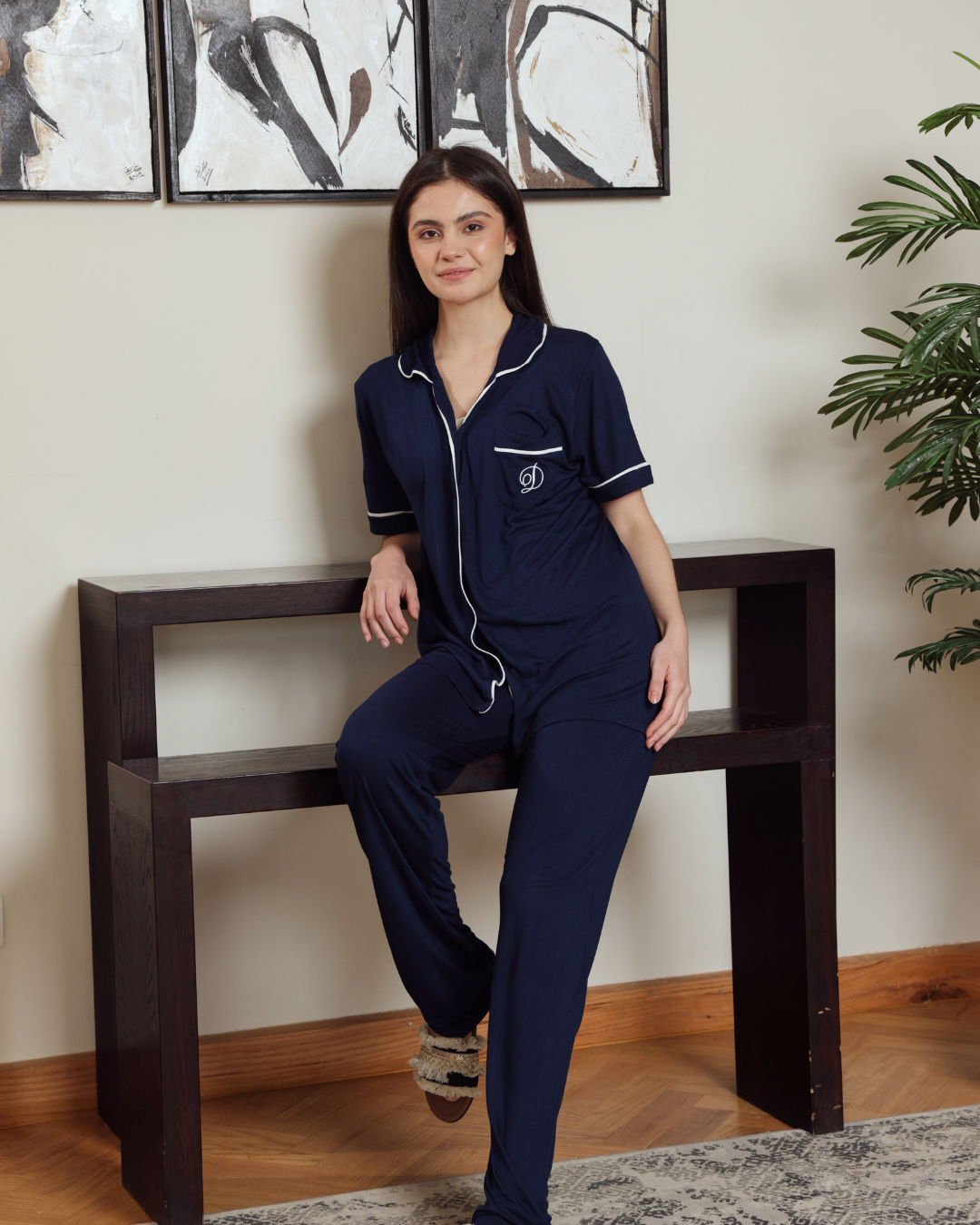 Women's classic plain half-sleeve pajamas