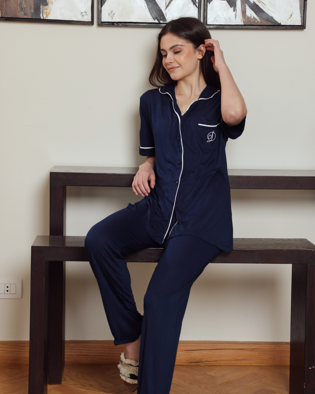 Women's classic plain half-sleeve pajamas