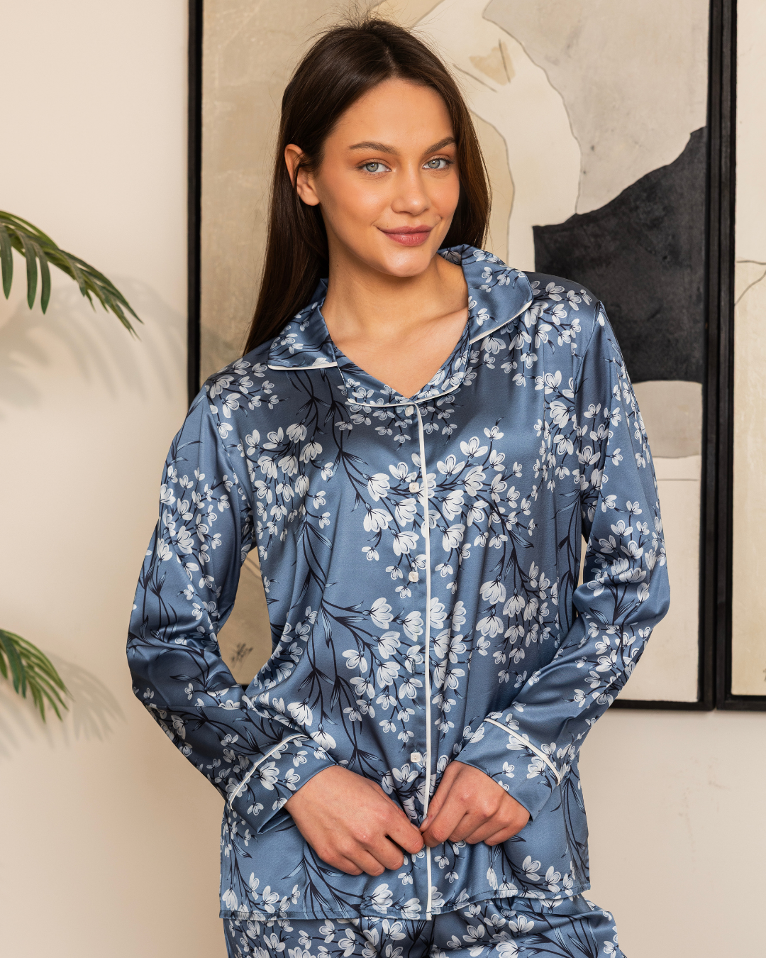 بيجاما حريمي ستان وبنطلون كلاسيك مطبوع فلة