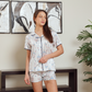 Women's satin pajamas and classic shorts printed with tree branches
