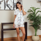 Women's satin pajamas and classic shorts printed with tree branches