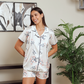 Women's satin pajamas and classic shorts printed with tree branches
