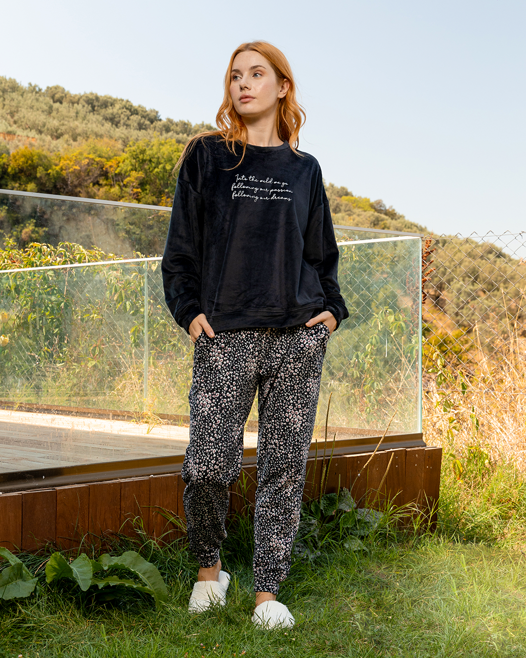 Into the wild we go بيجاما حريمي كُم طويل