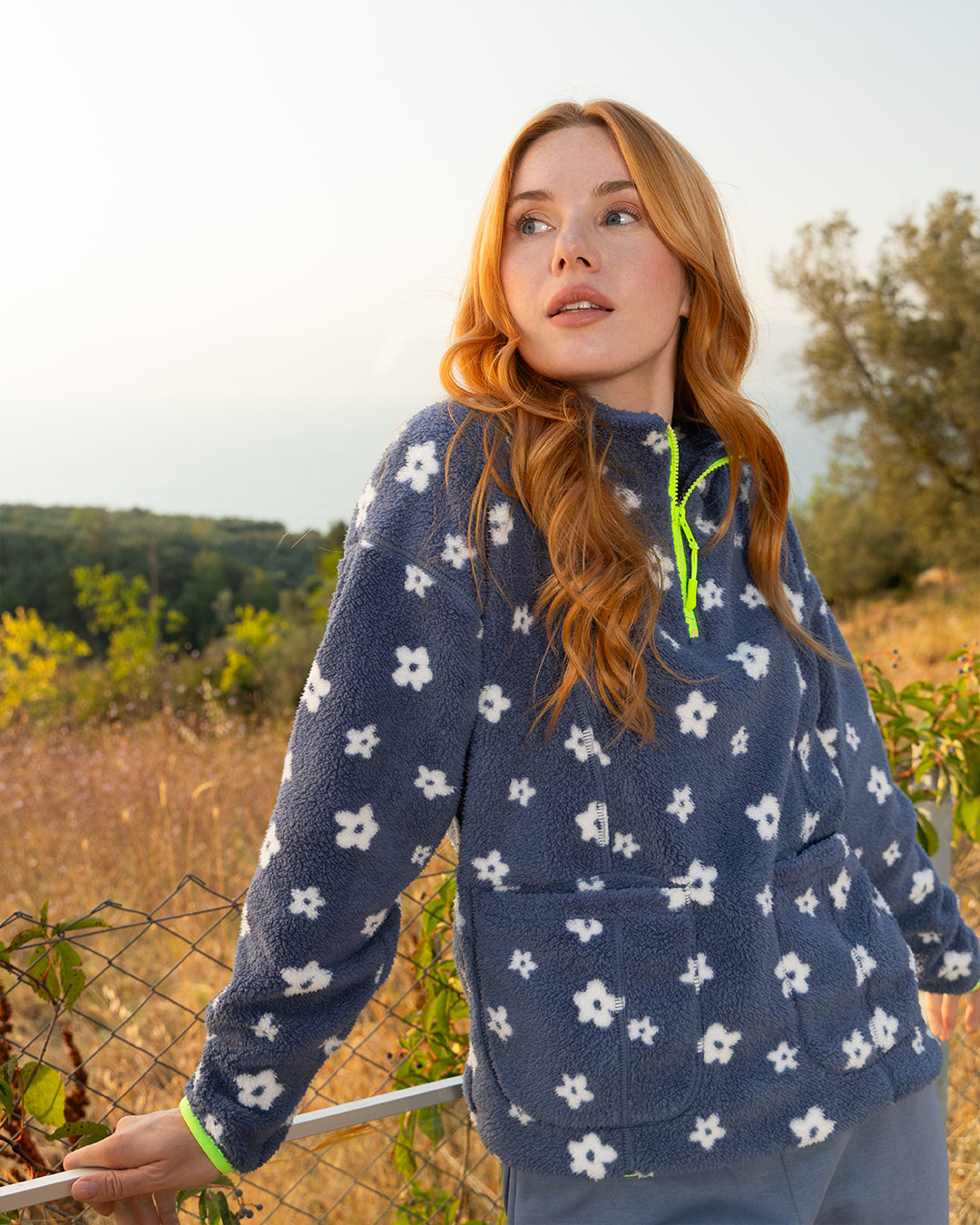 Indigo Flowerبيجاما حريمي جاكت بسوستة