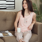 Women's pajamas, a wide shoulder, pyromuda trousers, printing a small heart