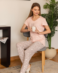بيجاما حريمي نصف كم بنطلون طباعة قلب صغير