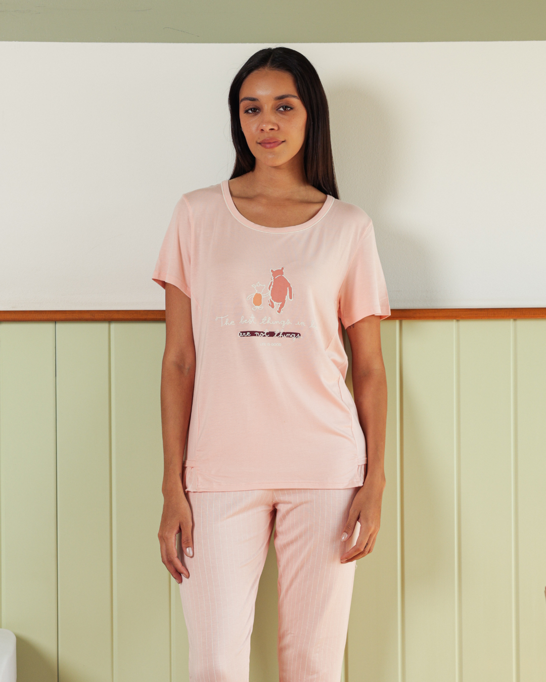 Women's pajamas half a quin long trousers print a small and striped bear