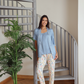 Women pajamas 3 pieces wide shoulder, long trousers, a short, a long sleeve print, branches of tree