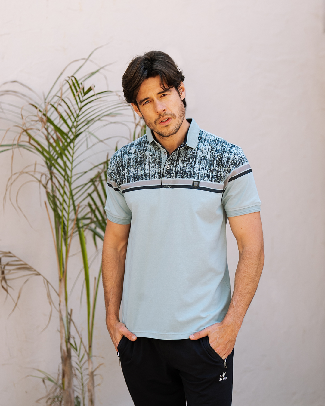 Basic بيجاما رجالي نص كم مشجرة بياقة و بنطلون