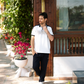 Lines Men's pajamas text how many collar and trousers